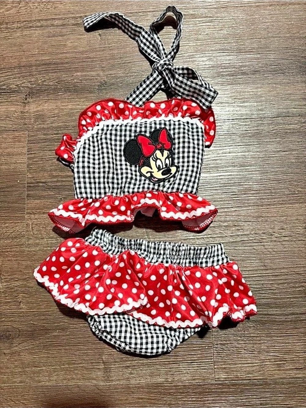 Boutique Minnie Mouse Gingham 2-Piece Bikini Red & Black